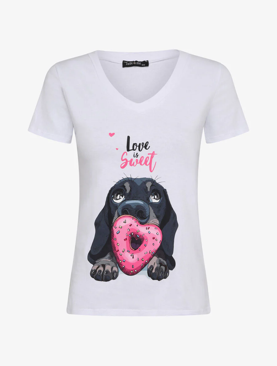 T-shirt slim Liefde is zoet - Wit