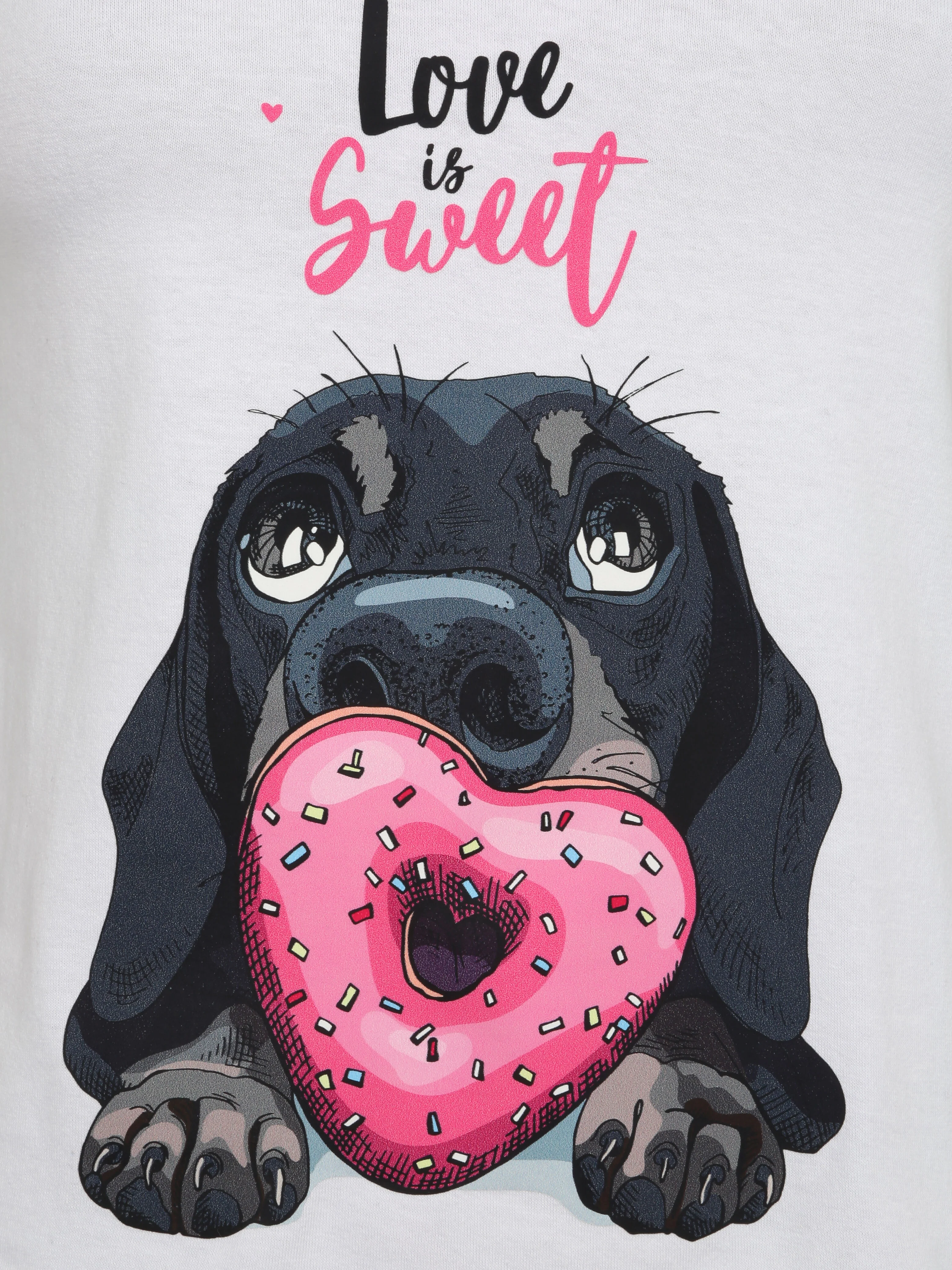 T-shirt slim Liefde is zoet - Wit - Image 3