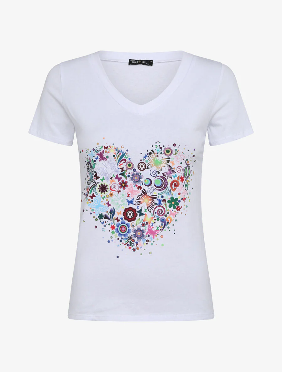 Slim fit T-shirt met psychedelisch hart flockprint - Wit