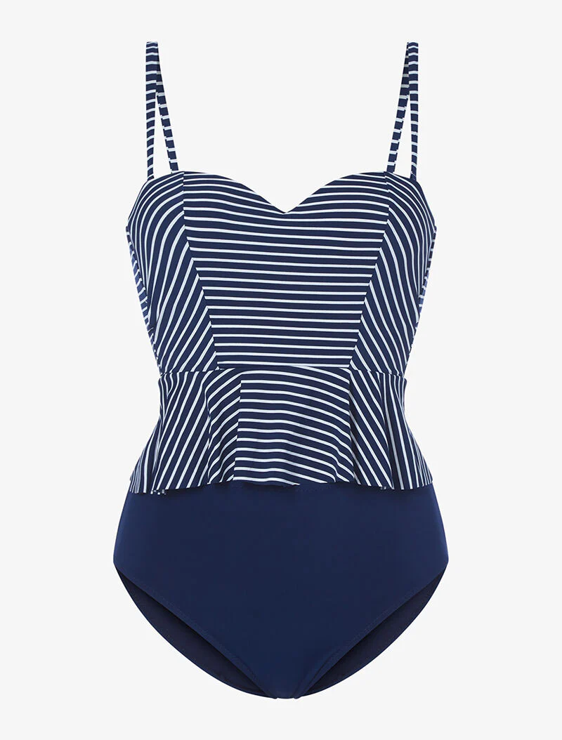 Tankini peplum marinestreep - marineblauw