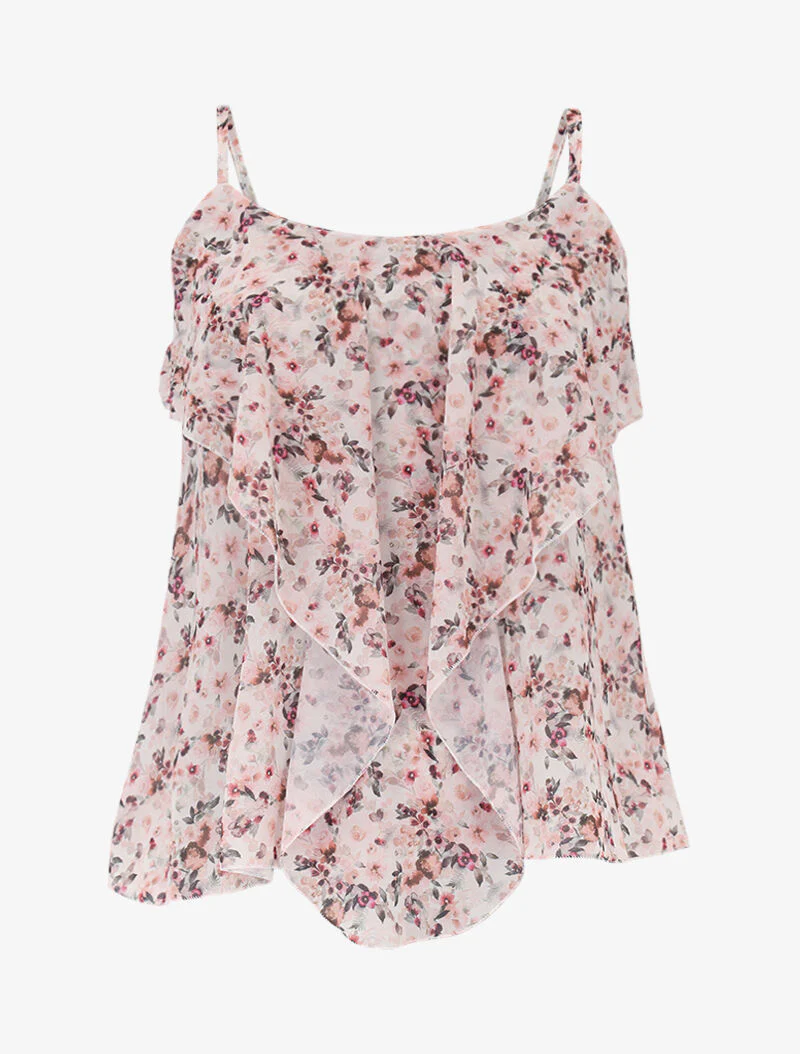 Mouwloos shirt in voile met prints - Ecru