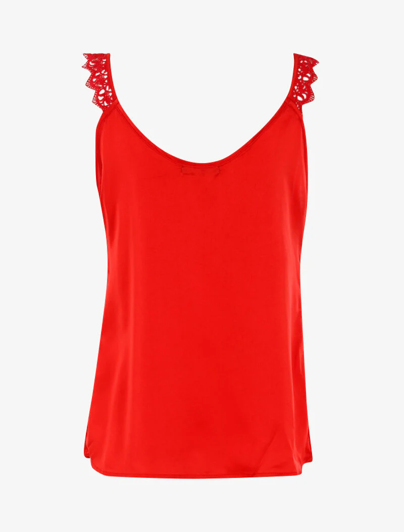 Tanktop met bandjes en haakdetails - rood - Image 2