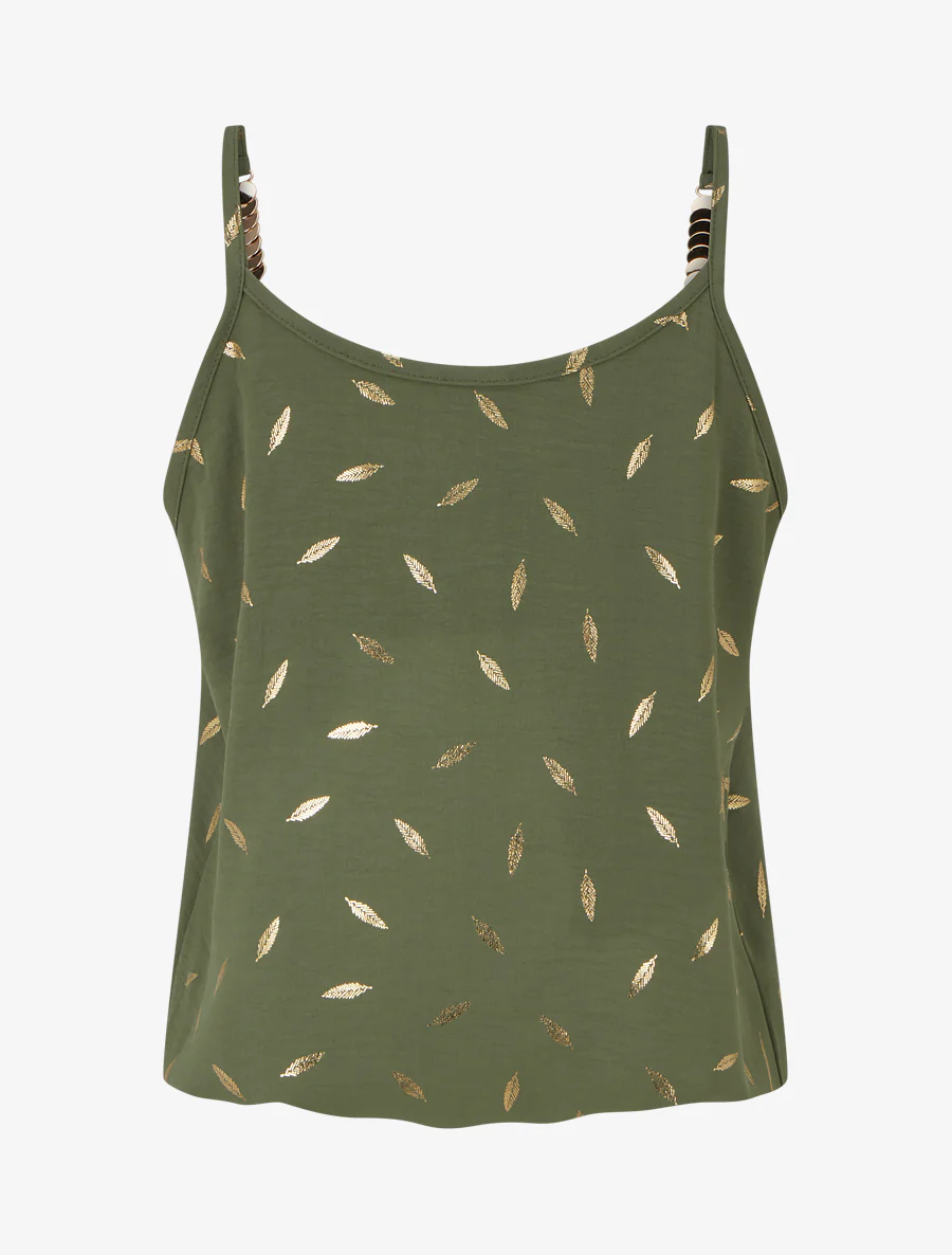 Tanktop met sierlijke bandjes en verenprint - Kaki - Image 2
