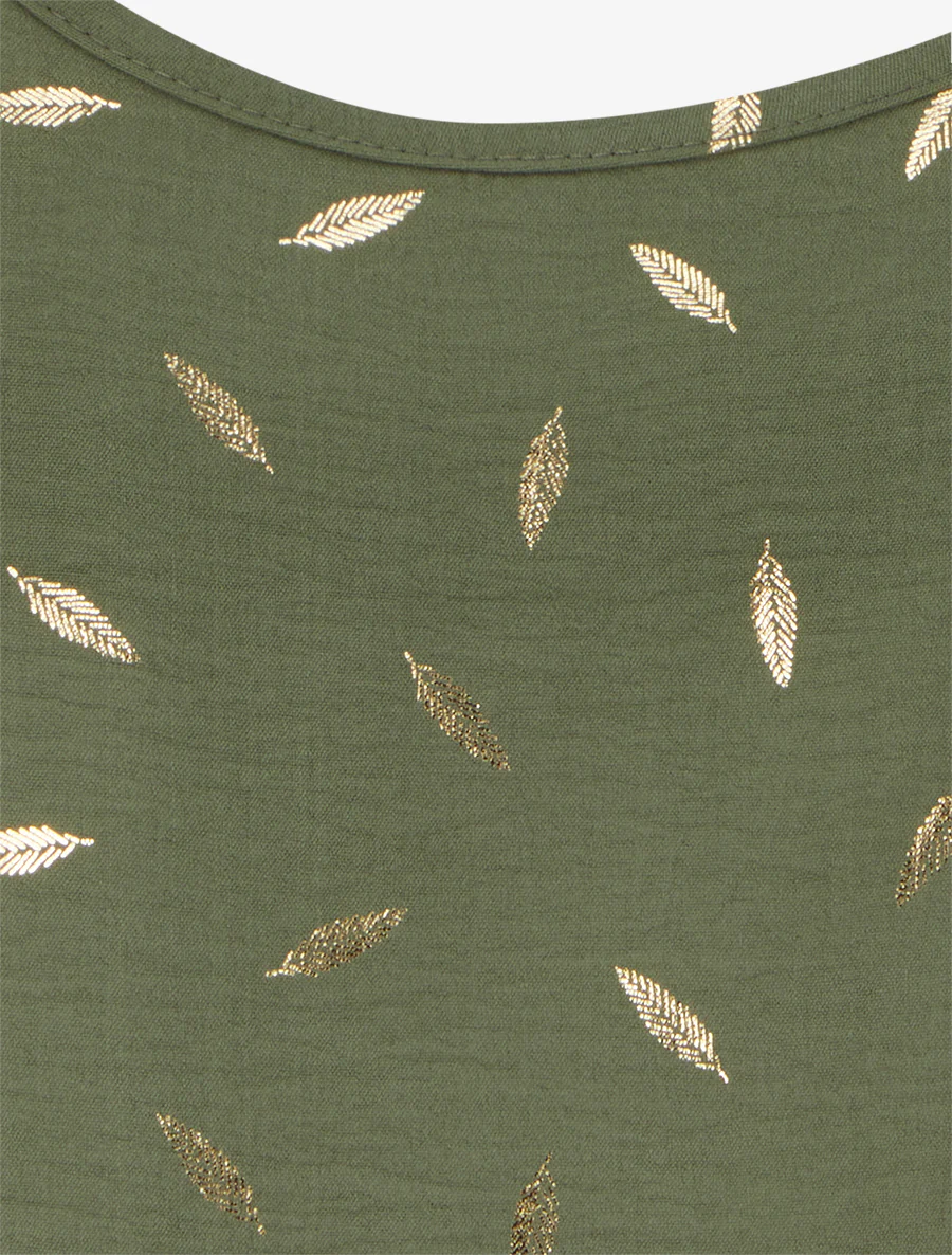 Tanktop met sierlijke bandjes en verenprint - Kaki - Image 3