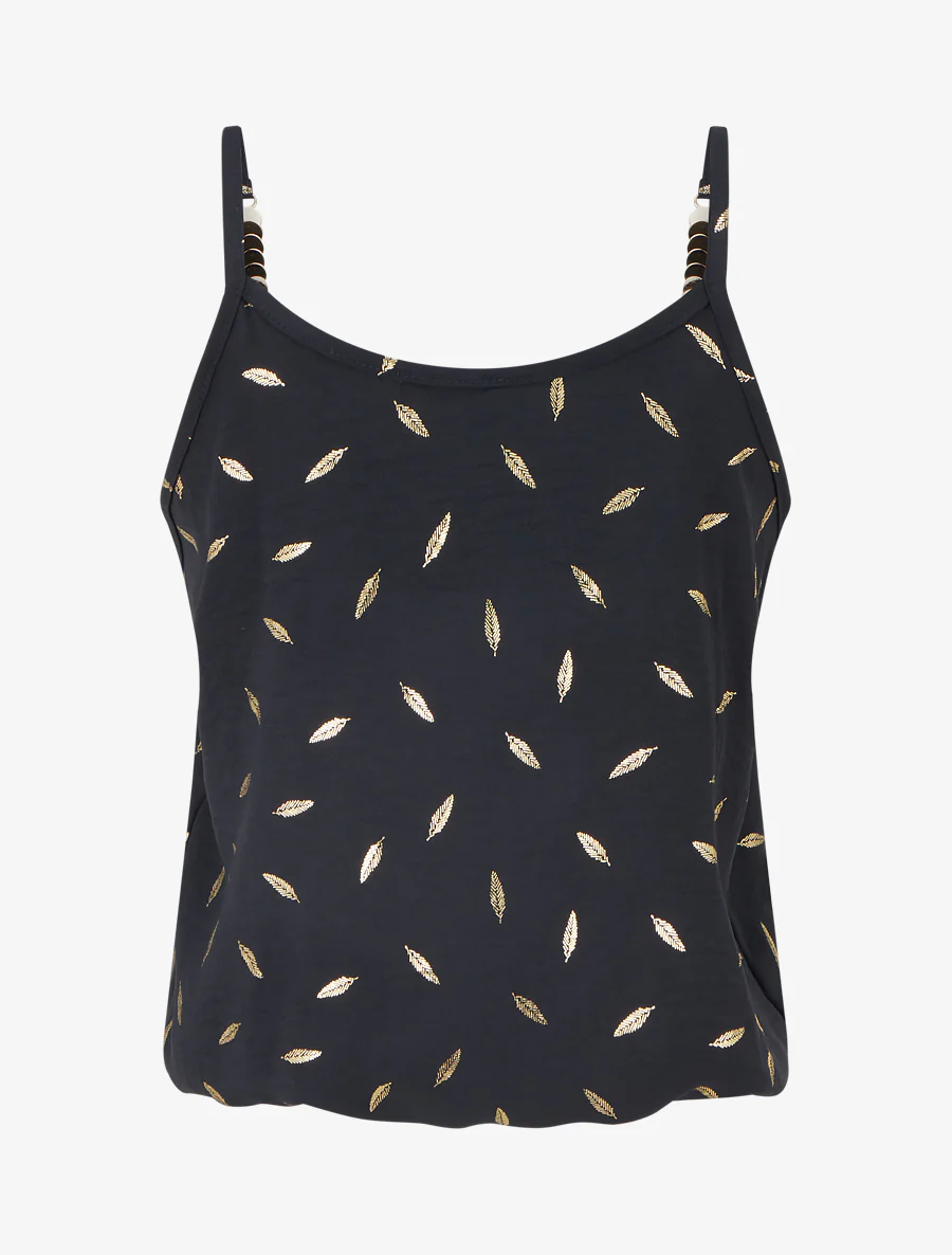 Tanktop met sierlijke bandjes en verenprint - Zwart - Image 2