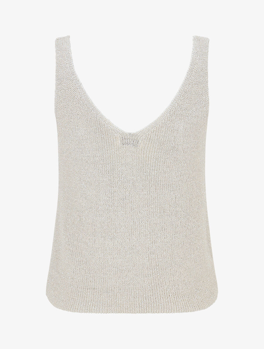 Tanktop van geribbeld mesh met iriserende details - Beige - Image 2
