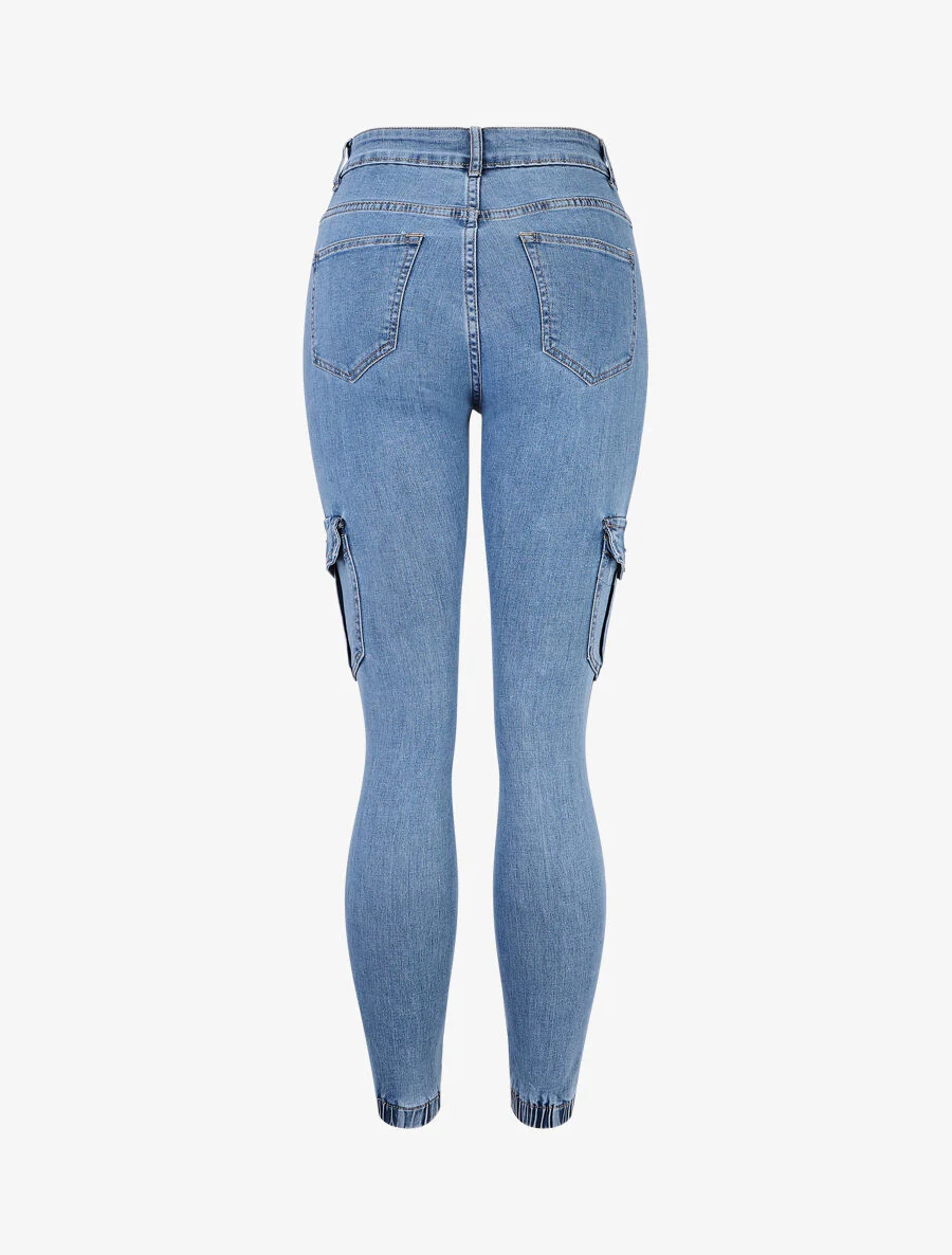 Taps toelopende skinny jeans in cargostijl - blauw - Image 2