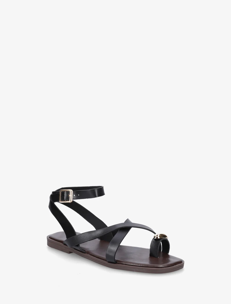 Teenslippers met teenscheiding en metalen sieraad - Zwart - Image 2