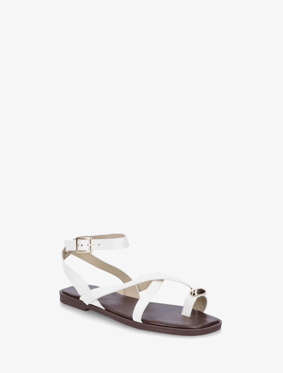 Teenslippers met teenscheiding en metalen sieraad - Wit - Image 2