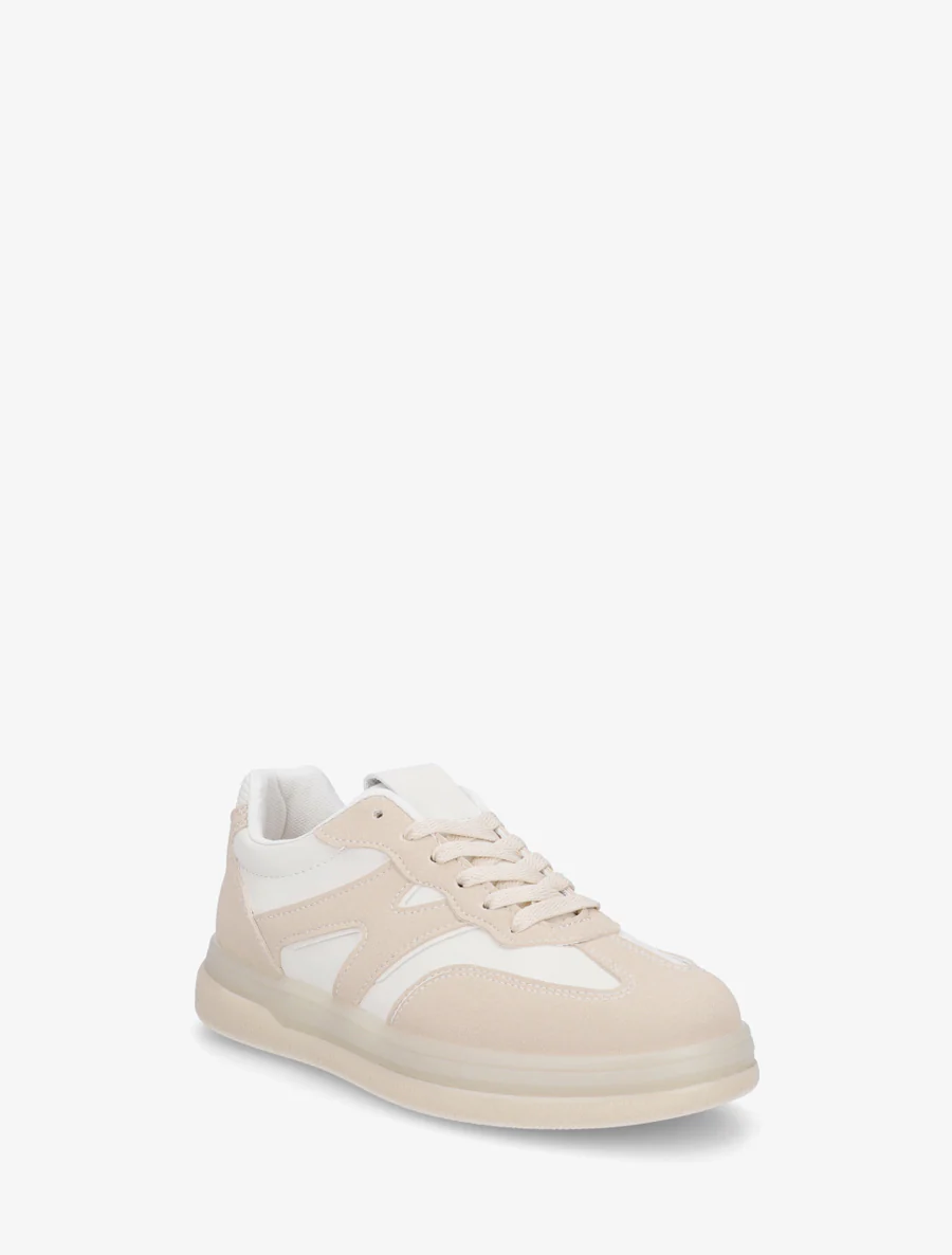 Tennis in imitatieleer met grafisch inzetstuk - Beige - Image 2
