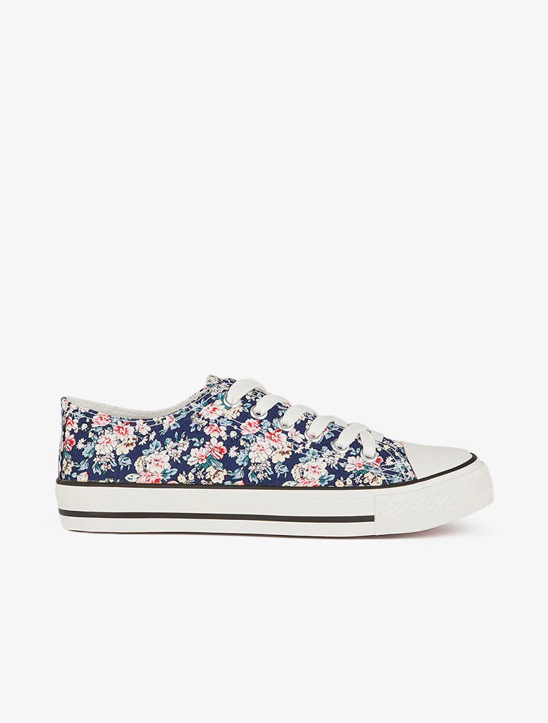 Tennis lage schoenen met bloemenprint - marineblauw - Image 2