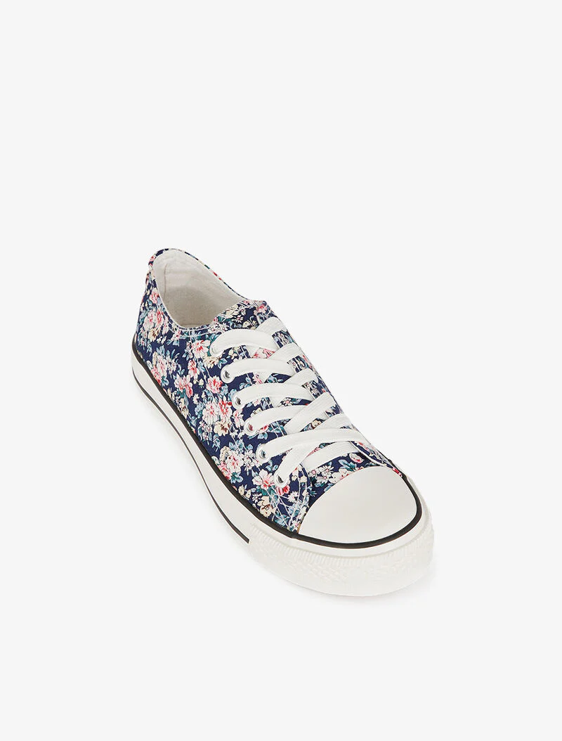 Tennis lage schoenen met bloemenprint - marineblauw - Image 3