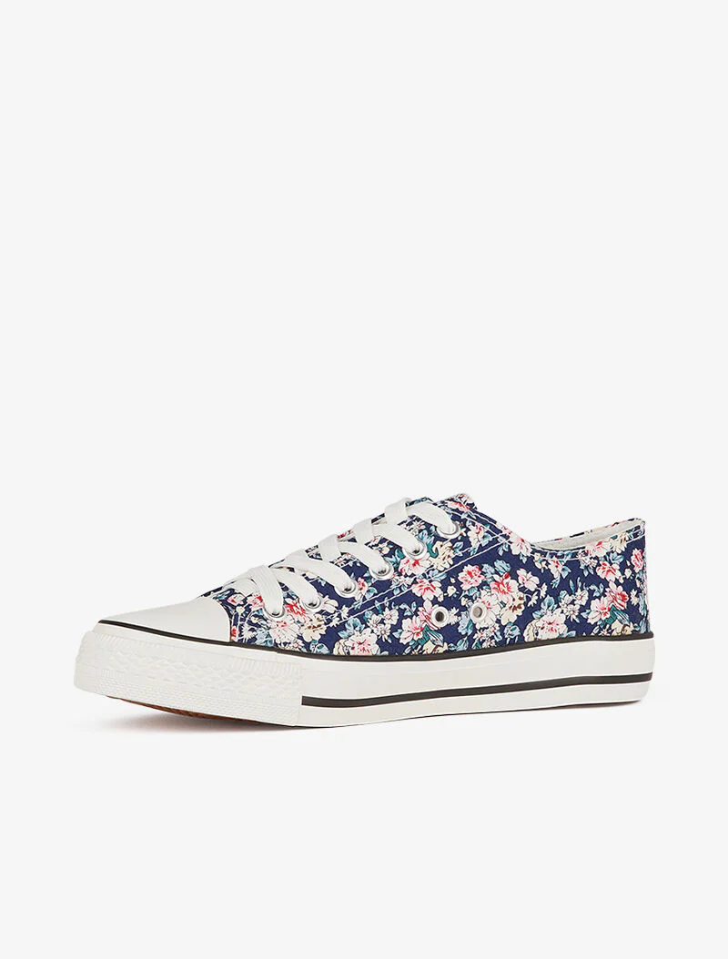 Tennis lage schoenen met bloemenprint - marineblauw - Image 4