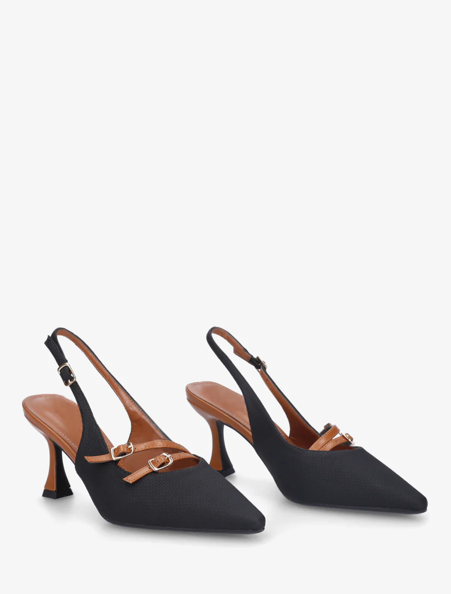 Textuureffect pumps met hak - Zwart - Image 4