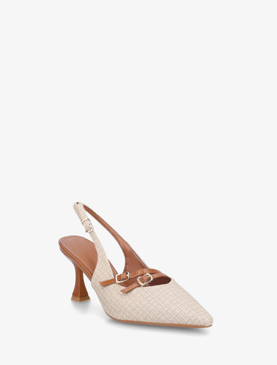Textuureffect pumps met hak - Lichtbeige - Image 2