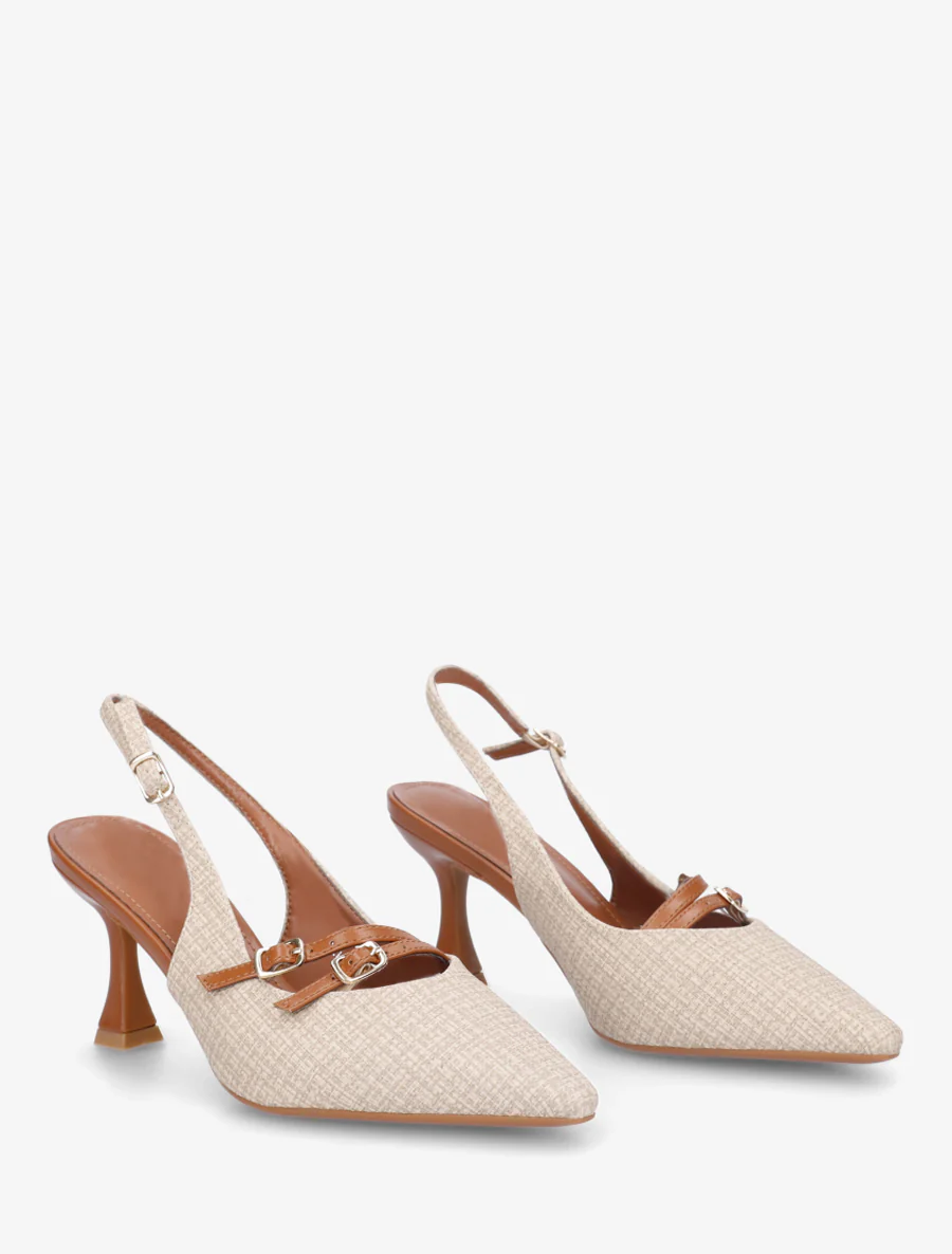 Textuureffect pumps met hak - Lichtbeige - Image 4