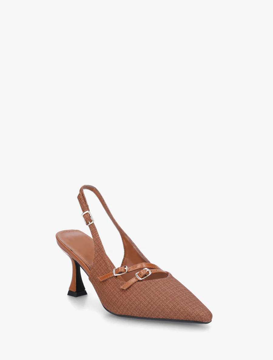 Textuureffect pumps met hak - Bruin - Image 2