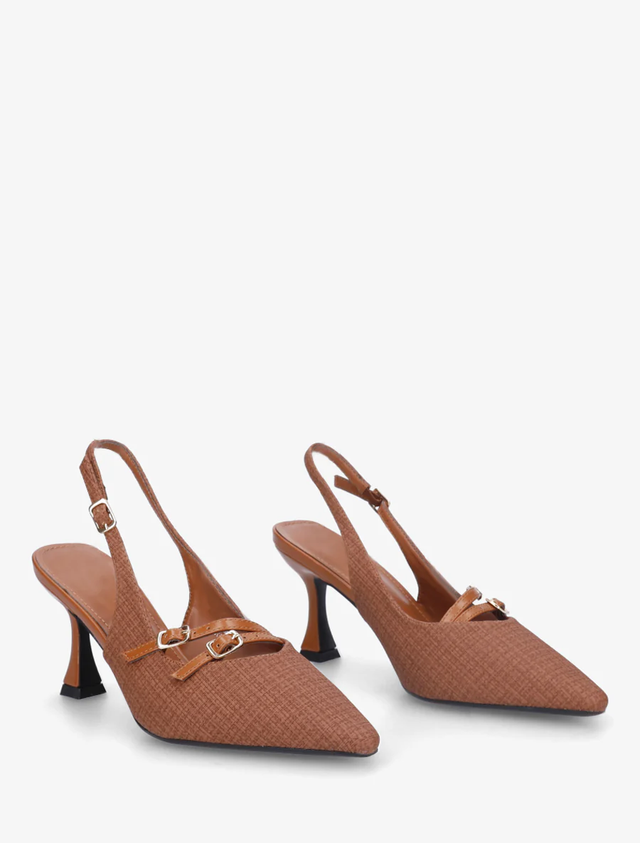 Textuureffect pumps met hak - Bruin - Image 4