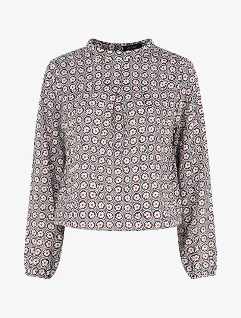 Top met gestileerde margrietprint - Zwart/beige