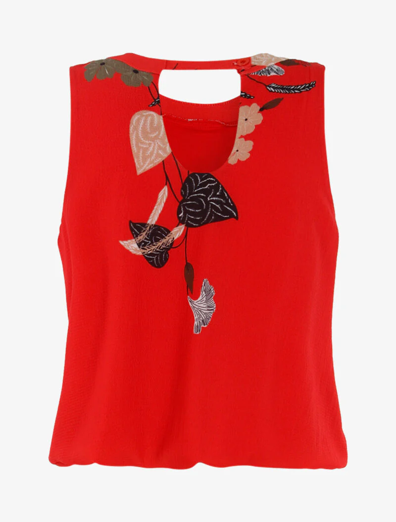 Top bolvormige snit met bloemen - rood - Image 2