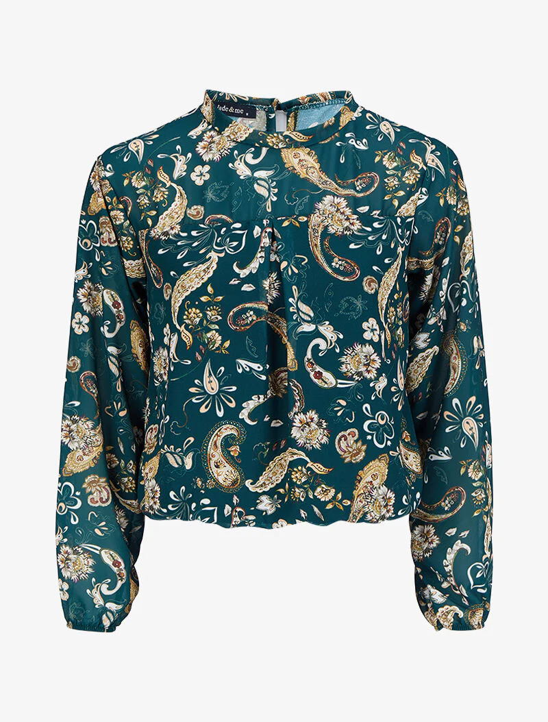 Top met paisleyprint - Dennengroen