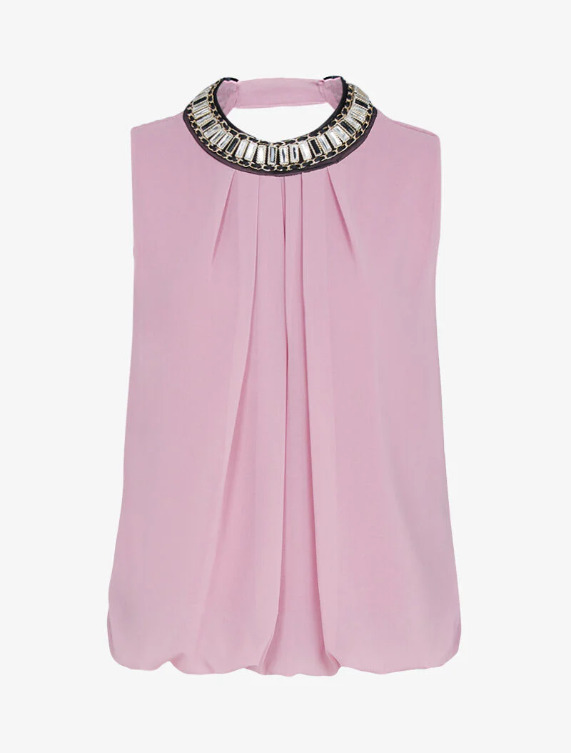 Top baljurk met juweelkraag - roze