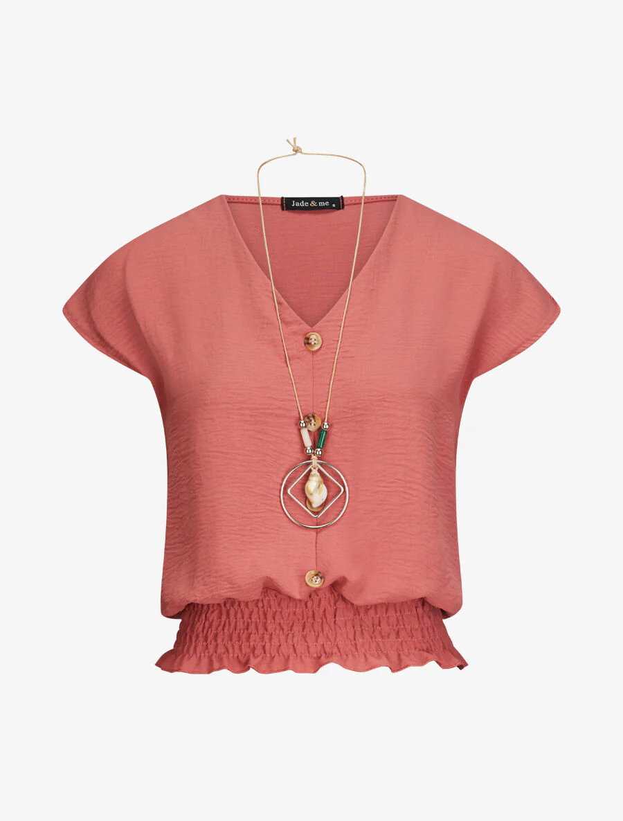 Elastische top met ketting - Zalmroze