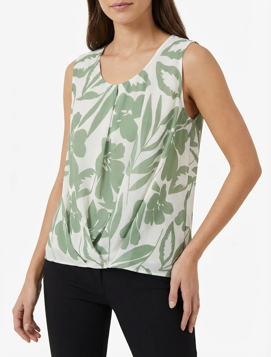 Top in bloemenprint stof - Kaki - Image 4
