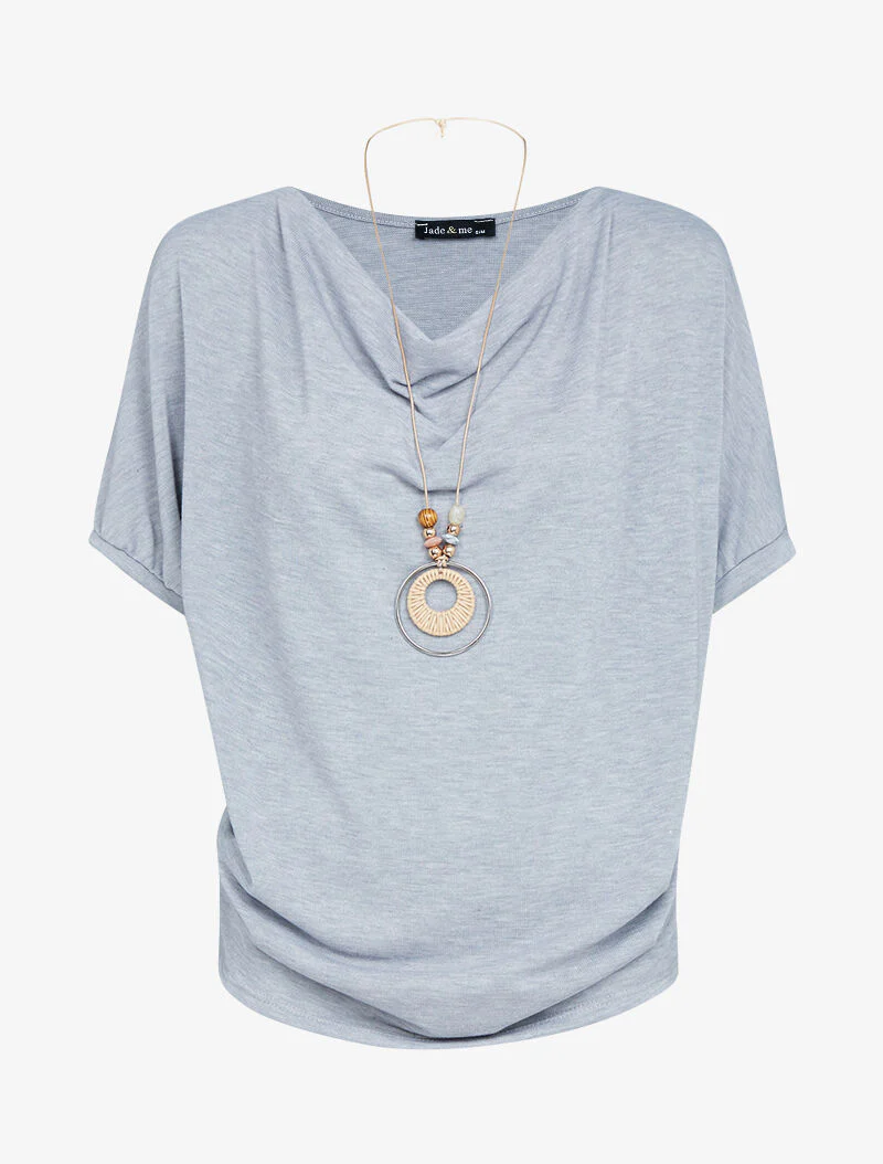 Top in mesh en halsketting - lichtgrijs
