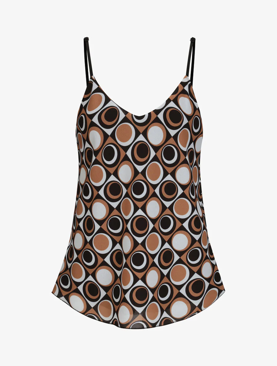 Top met gevlochten bandjes en mozaïekprint - Camel