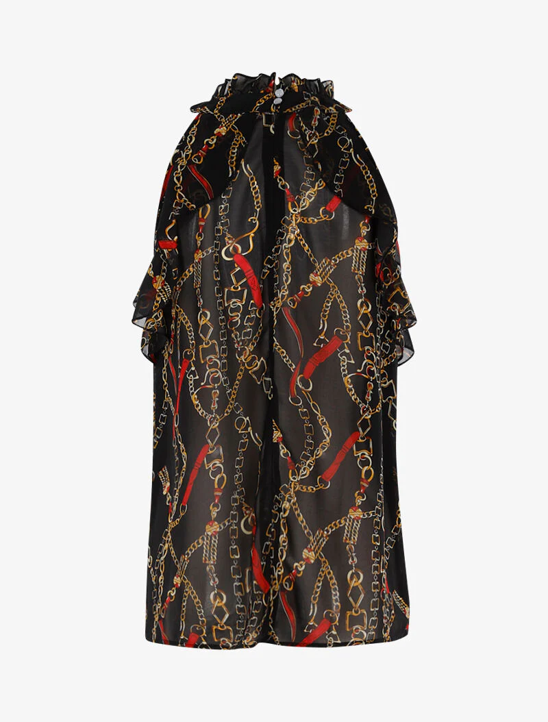 Top in voile met ruchesdetails - zwart - Image 2