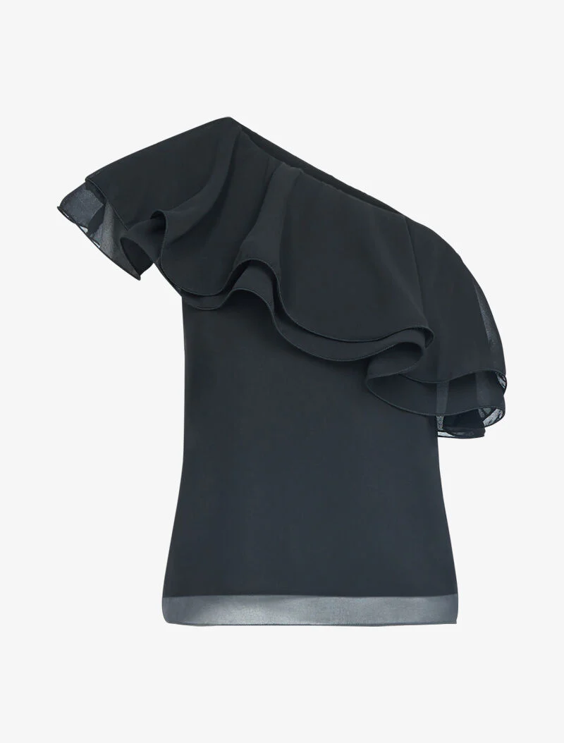 Top in voile met gerimpelde mouwen - zwart