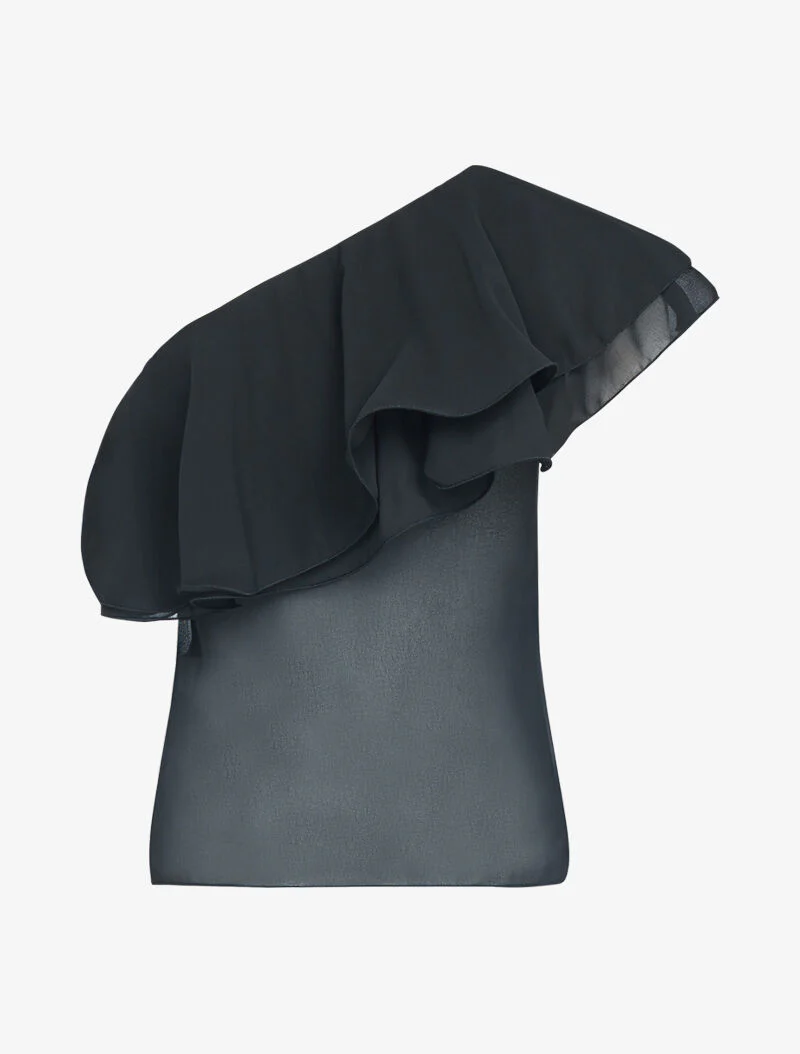 Top in voile met gerimpelde mouwen - zwart - Image 2
