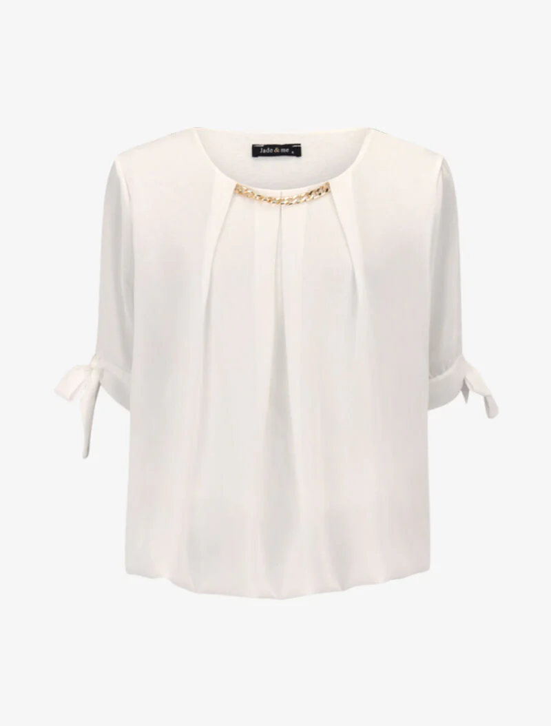 Top in voile met kettingdetail - ecru