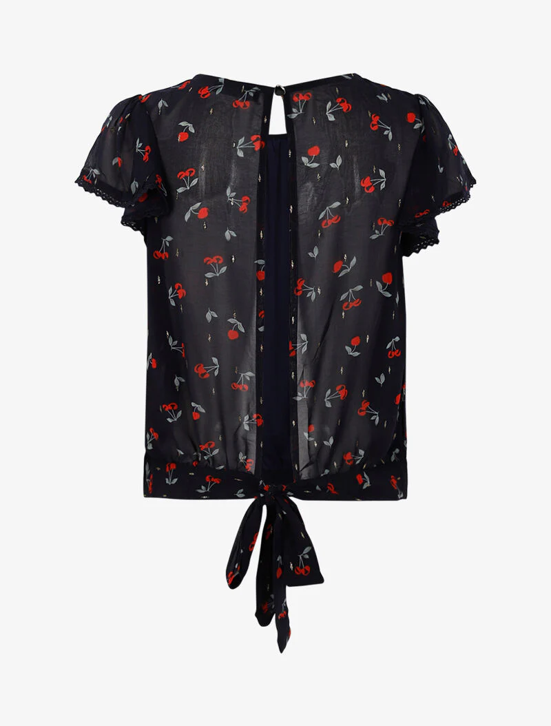 Korte top met kersenprint - marineblauw - Image 2