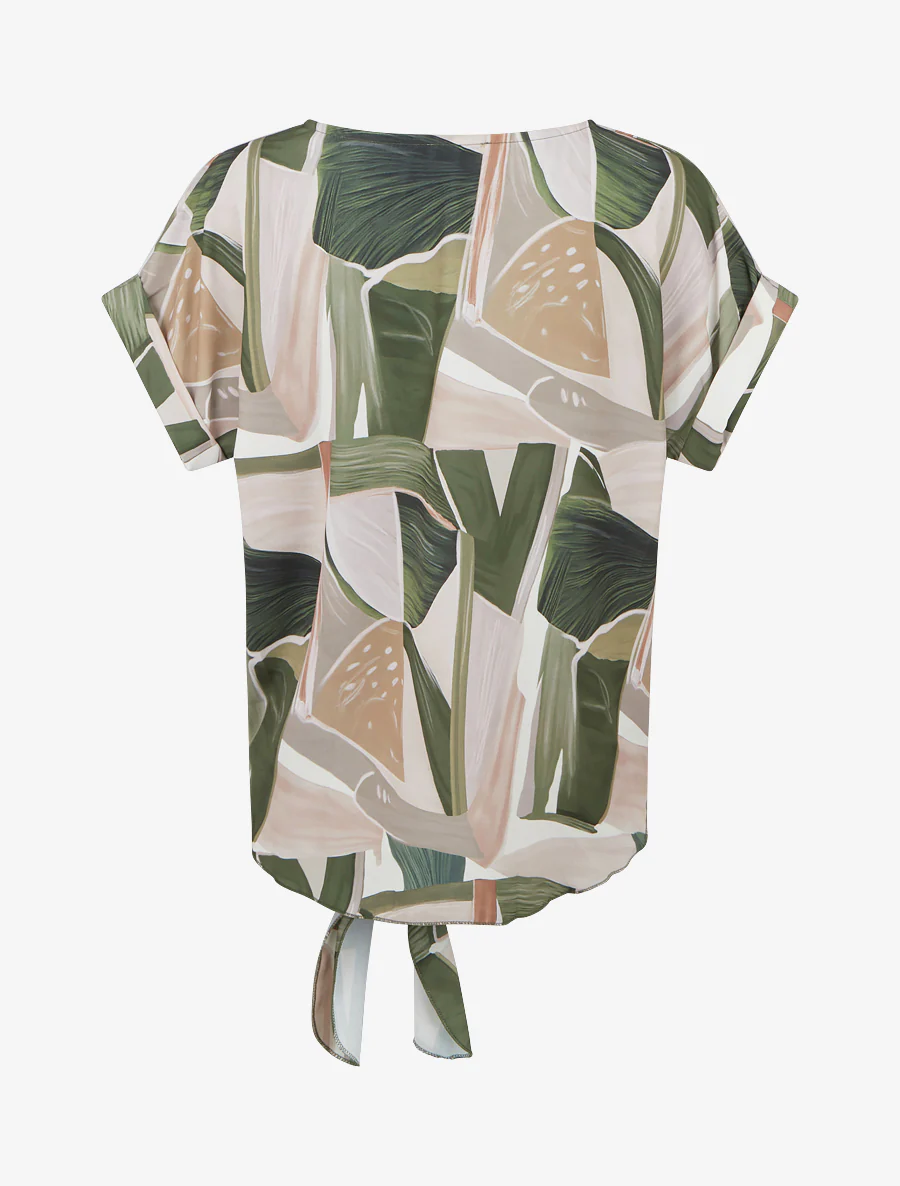 Top met abstracte print en striksluiting - Kaki - Image 2