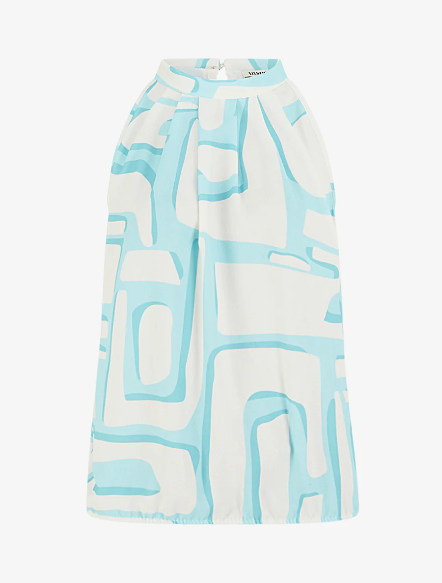 Top met Amerikaanse kraag en abstracte print. - Lichtblauw