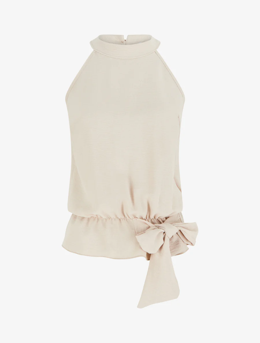 Top met Amerikaanse kraag en knoop - Beige