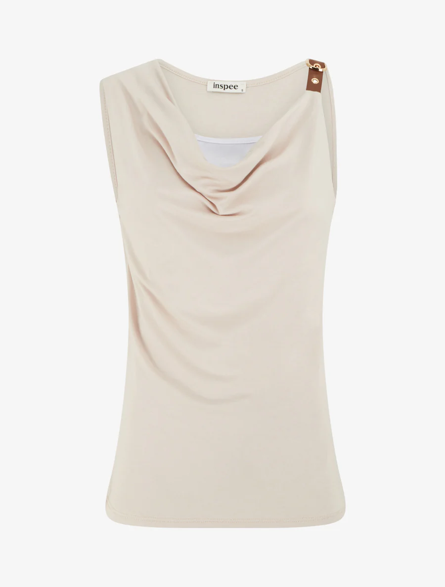 Top met bandjes van imitatieleer - Beige