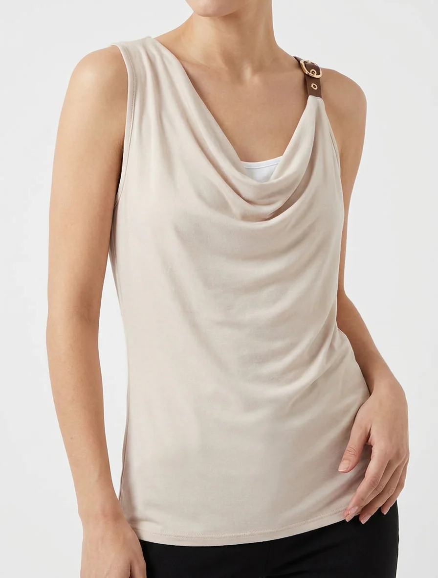 Top met bandjes van imitatieleer - Beige - Image 4