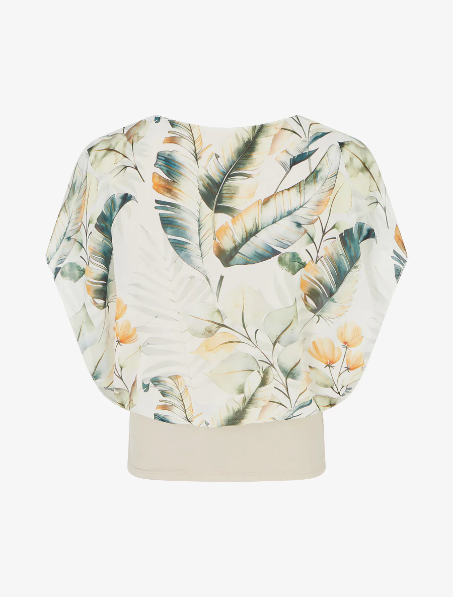 Top met bladerprint en volantmouwen - Beige - Image 2