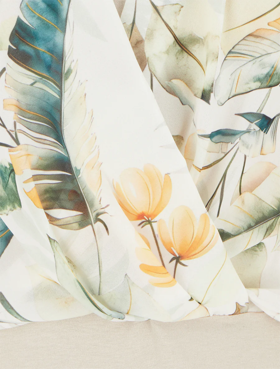 Top met bladerprint en volantmouwen - Beige - Image 3
