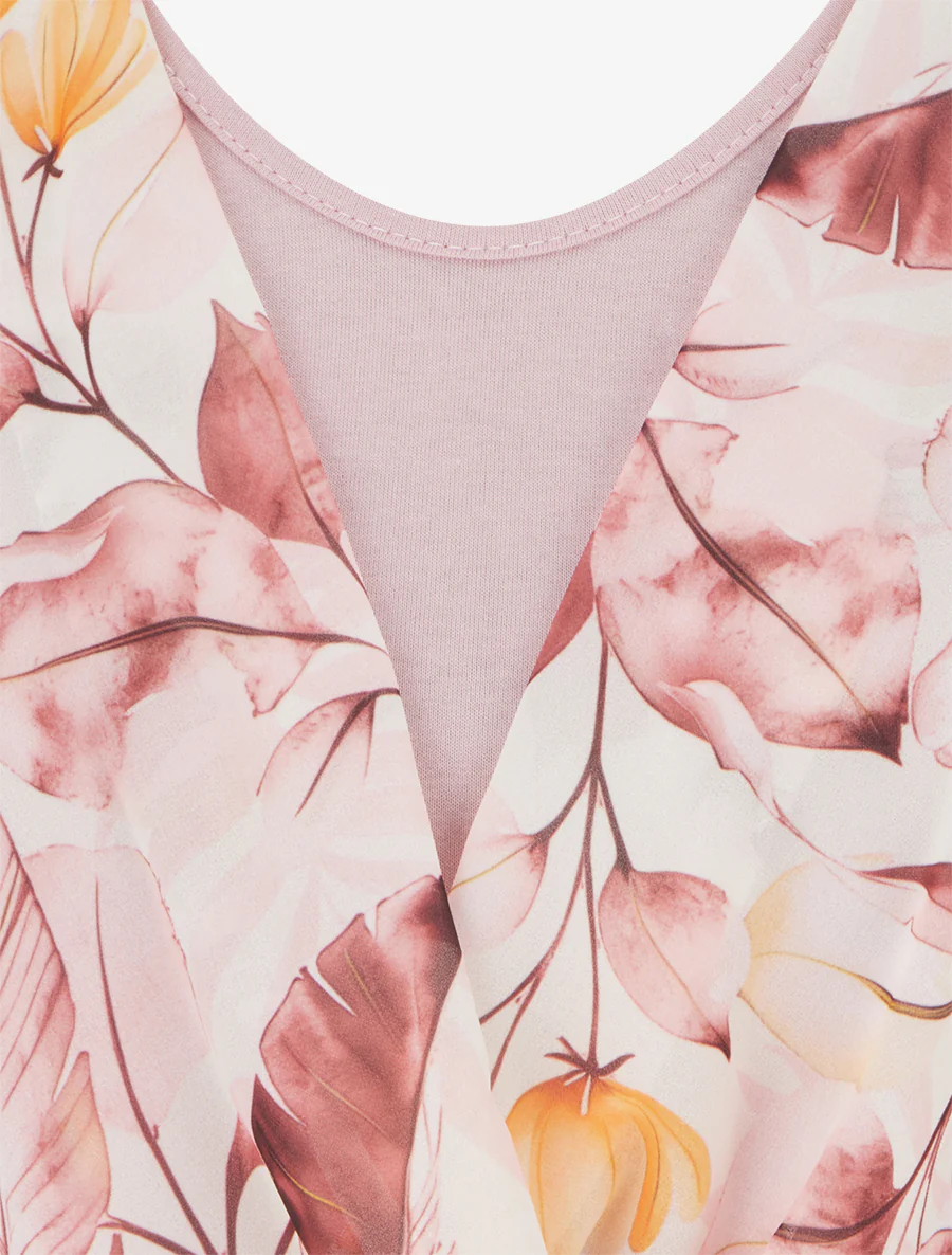 Top met bladerprint en volantmouwen - Roos - Image 3