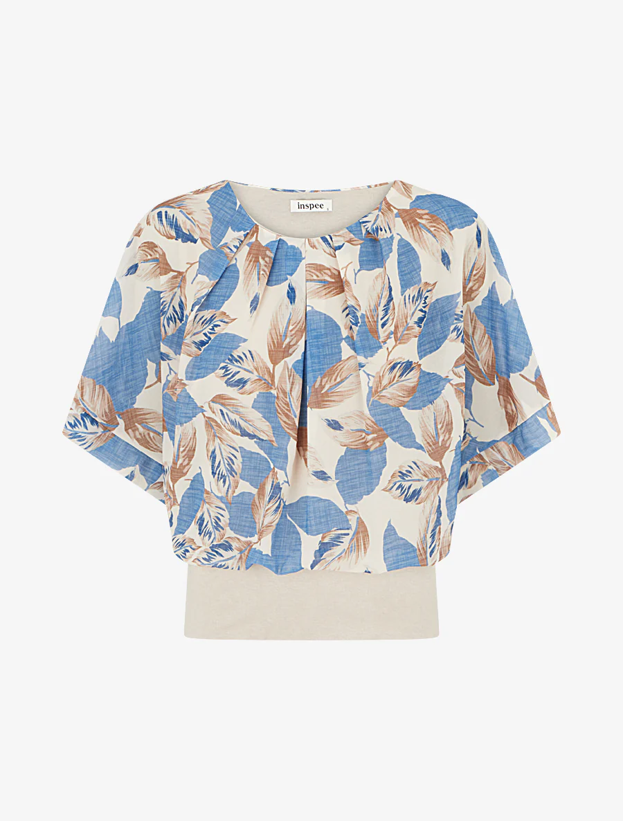 Top met bladrint en korte mouwen - Blauw