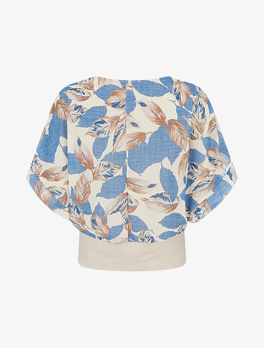 Top met bladrint en korte mouwen - Blauw - Image 2