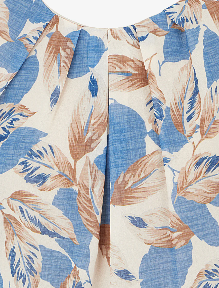 Top met bladrint en korte mouwen - Blauw - Image 3