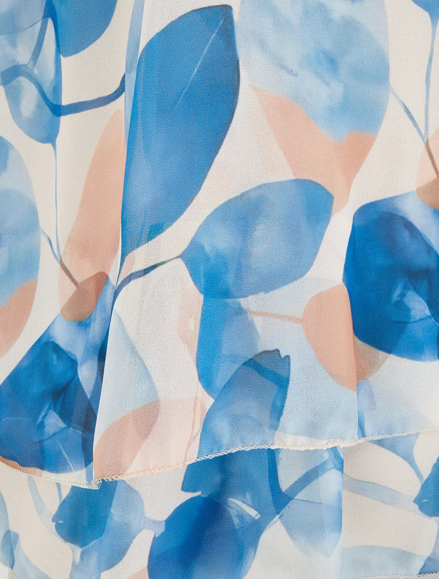 Top met bladrint en ruchesranden - Blauw - Image 3