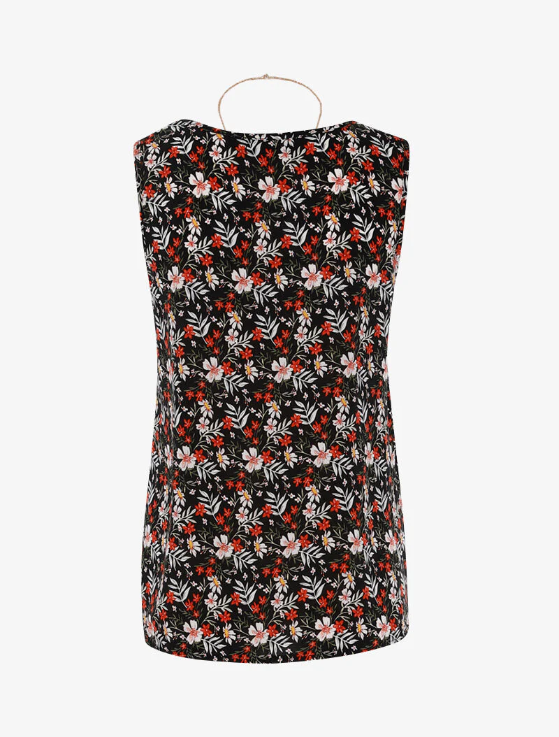 Top met bloemenprint en lange ketting - zwart - Image 2