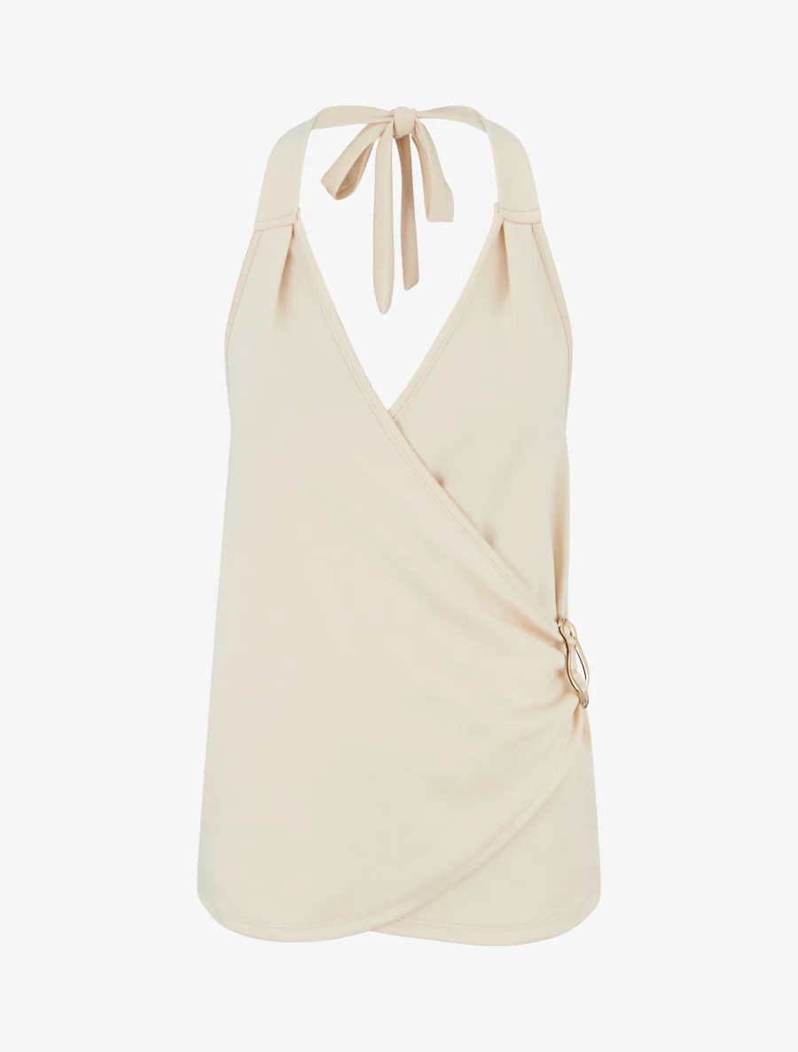 Top met blote rug en sierstuk. - Beige