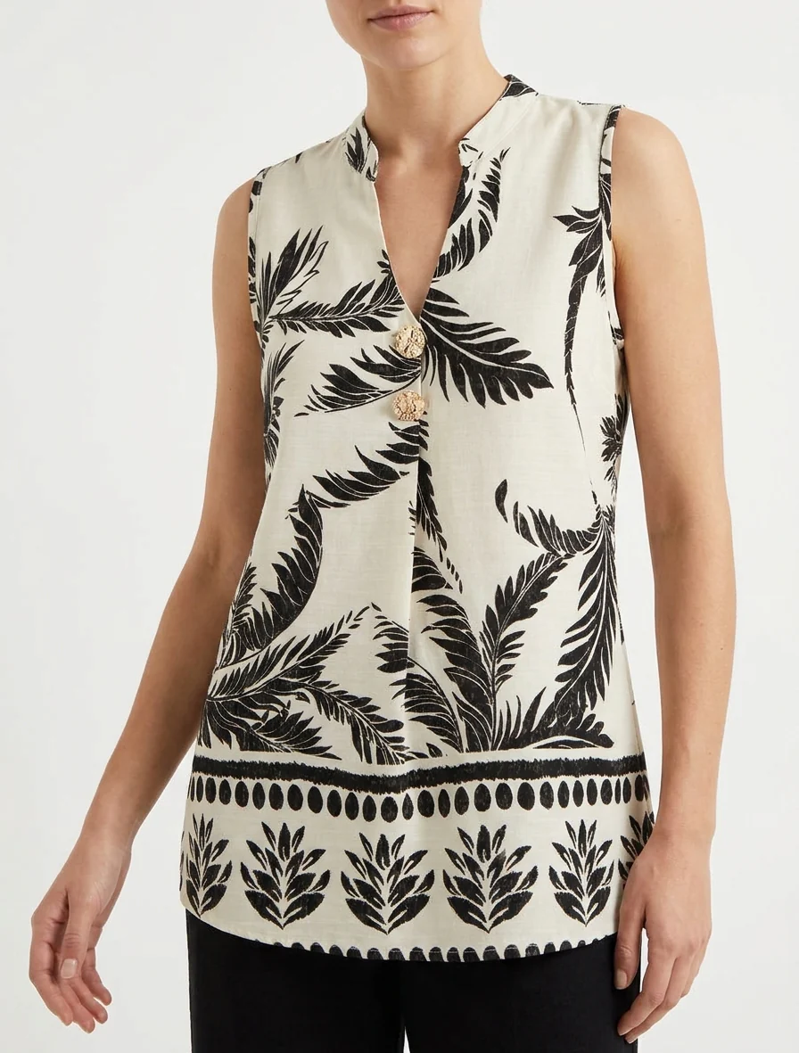 Top met decoratieve knopenprint - Beige - Image 4